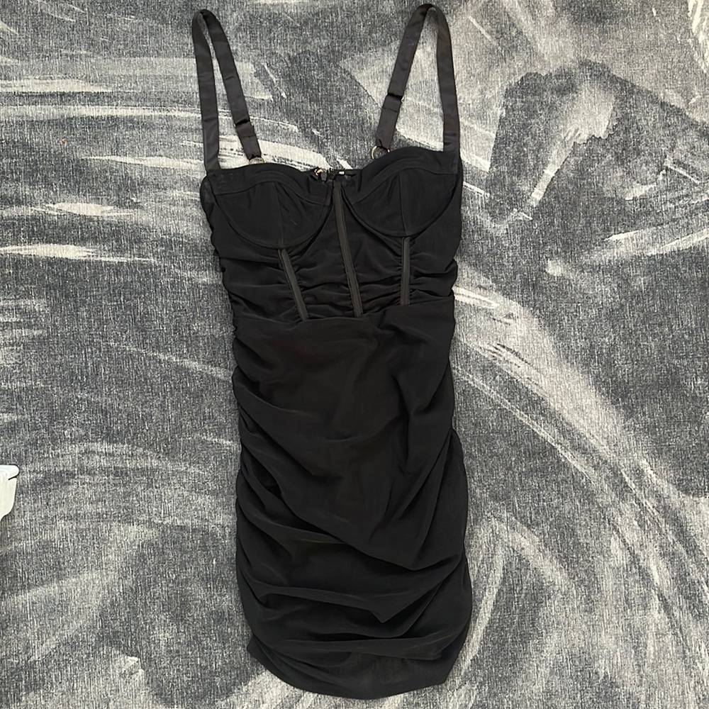 BLACK MESH MINI DRESS SEE THROUGH BOTTOM WITH BUILT IN UNDERWEAR